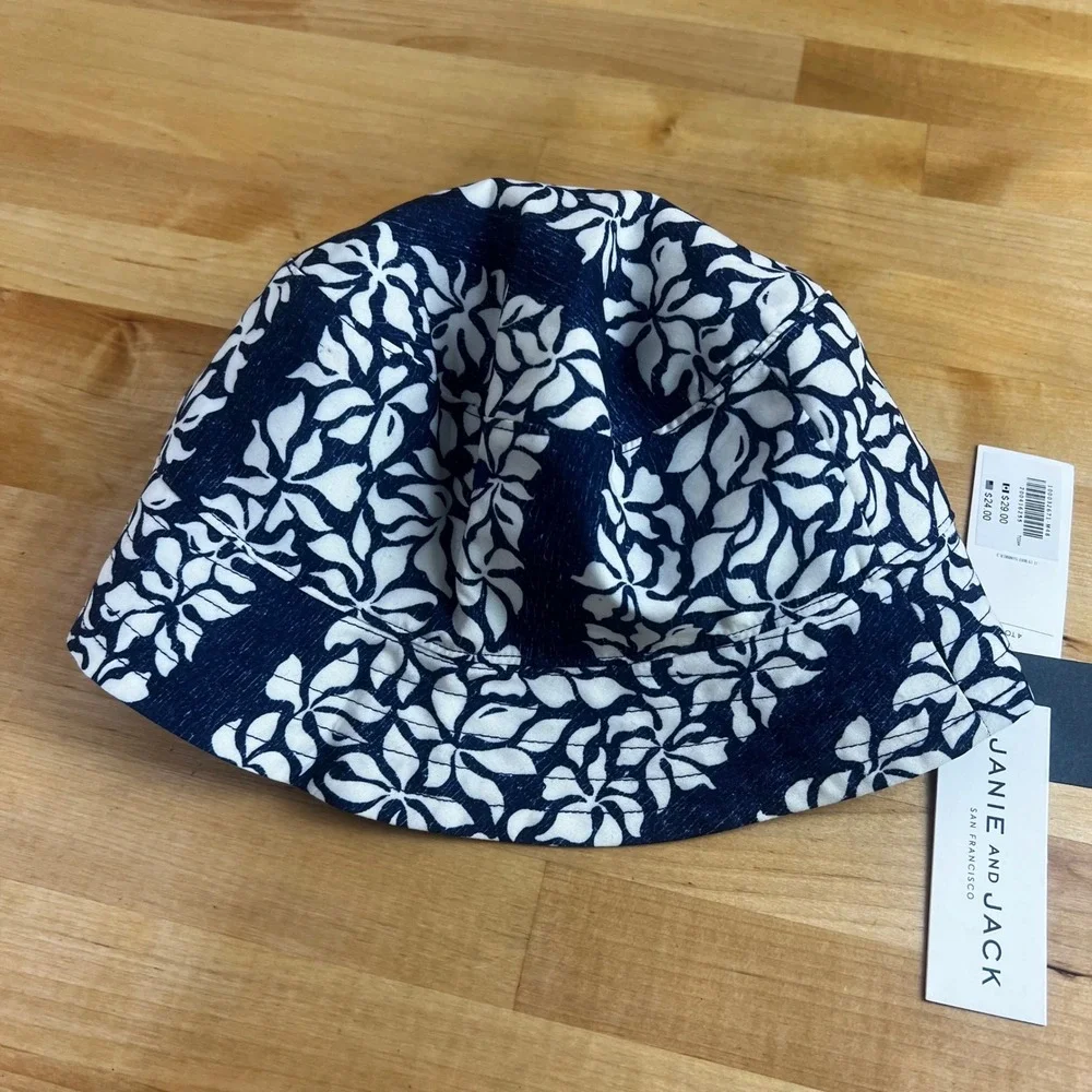 Janie and Jack Reyn Spooner Bucket Hat Kids 4 - 5 Navy Tropical Floral Print NEW
